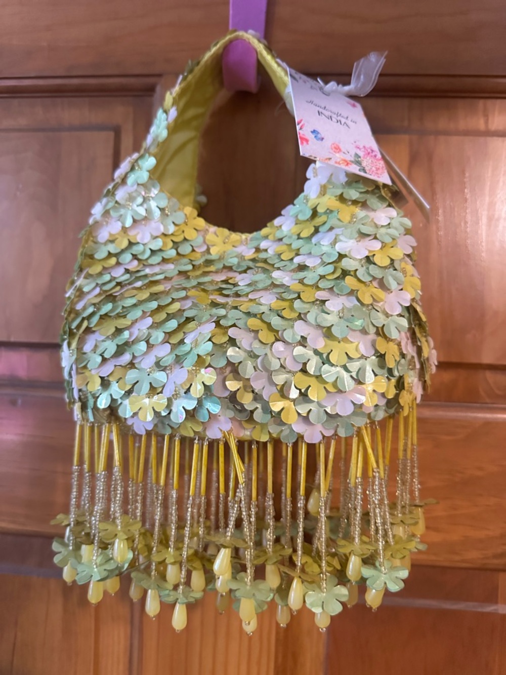 Yellow Floral Sequin Fringe Women's Shoulder Bag